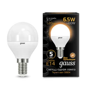 Лампа Gauss Black Шар 6.5W 520lm 3000K E14 LED 220V