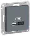 Розетка usb для зарядки Schneider Electric Atlas Design, с разъёмами тип А + тип С, на винтах, грифель (фото 2)