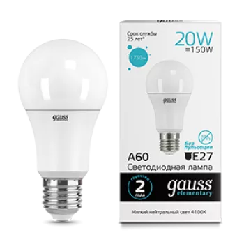 Лампа Gauss Elementary A60 20W 1600lm 4100K E27 LED 220V
