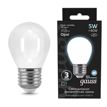 Лампа Gauss Black Filament Шар 5W 450lm 4100К Е27 milky LED 220V