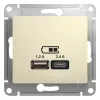 Розетка usb для зарядки Schneider Electric Glossa, с разъёмами тип А + тип С, на винтах, бежевый (фото 3)