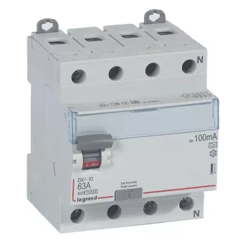 Устройство защитного отключения (УЗО) Legrand DX3, 4 полюса, 63A, 100 mA, тип A, электро-механическое, ширина 4 DIN-модуля