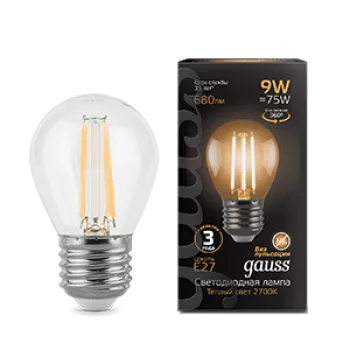 Лампа Gauss Black Filament Шар 9W 680lm 2700К Е27 LED 220V