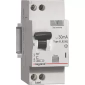 Автоматический выключатель дифференциального тока (АВДТ) Legrand RX3, 10A, 30mA, тип AC, кривая отключения C, 2 полюса, 6kA, электронного типа, ширина 2 модуля DIN