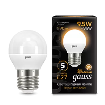 Лампа Gauss Black Шар 9.5W 890lm 3000K E27 LED 220V