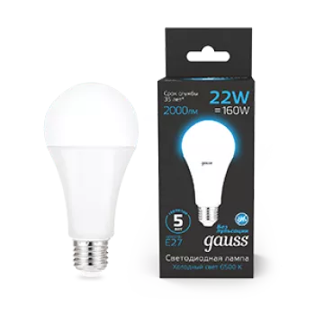 Лампа Gauss Black A70 22W 2000lm 6500K E27 LED 220V