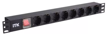 ITK PDU 8 розеток нем. ст, с LED выкл, 1U, без шнура, вх. С14