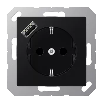 Розетка SCHUKO® с USB-зарядным устройством, тип А; термопласт; черный матовый A1520-18ASWM Jung