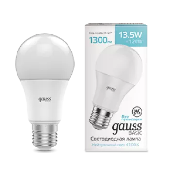 Лампа Gauss Basic A60 13,5W 1300lm 4100K Е27 LED 220V