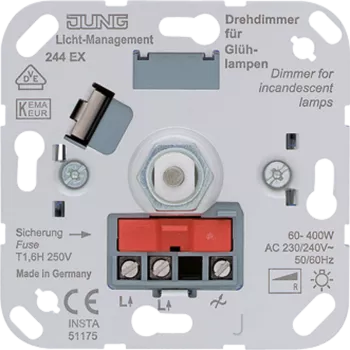 Диммер поворотно-нажимной типа R 60-400Вт, лампы накаливания и галогеновые 220В, 244EX Jung
