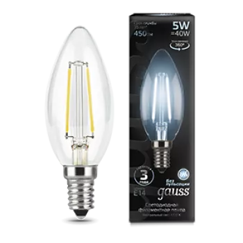 Лампа Gauss Filament Свеча 5W 450lm 4100К Е14 LED 220V