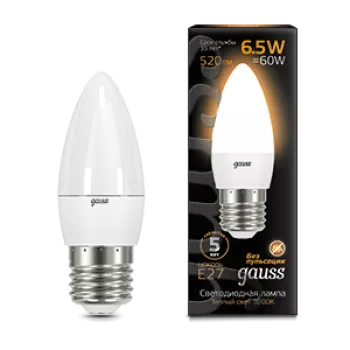 Лампа Gauss Black Свеча 6.5W 520lm 3000К E27 LED 220V