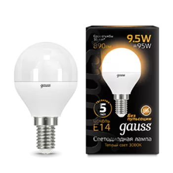 Лампа Gauss Black Шар 9.5W 890lm 3000K E14 LED 220V