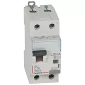 Автоматический выключатель дифференциального тока (АВДТ) Legrand DX3, 10A, 30mA, тип AC, кривая отключения C, 2 полюса, 6kA, электро-механического типа, ширина 2 модуля DIN