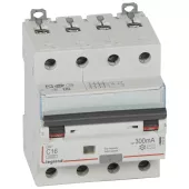 Автоматический выключатель дифференциального тока (АВДТ) Legrand DX3, 16A, 300mA, тип AC, кривая отключения C, 4 полюса, 6kA, электро-механического типа, ширина 4 модуля DIN