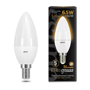 Лампа Gauss Black Свеча 6.5W 520lm 3000К E14 LED 220V