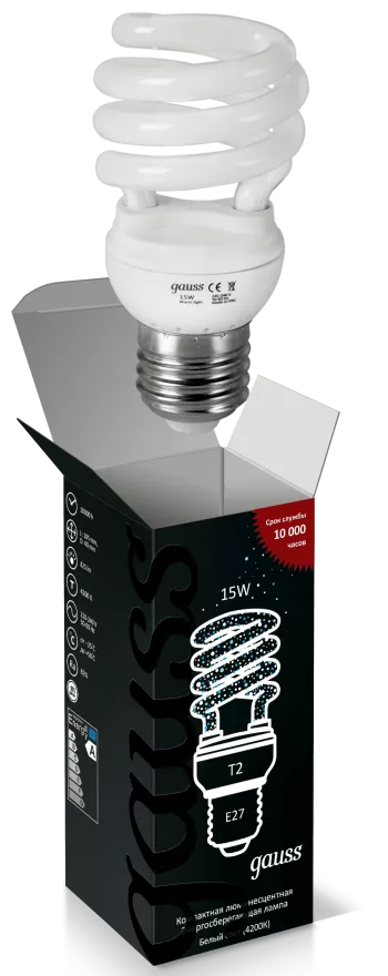 Лампа компактно - люминисцентная Gauss T2 SPIRAL 20W 4200K E27 220V