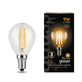 Лампа Gauss Black Filament Шар 9W 680lm 2700К Е14 LED 220V